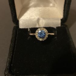 SilverTone Ring With Sapphire Stone…Size 7,by FJ