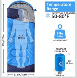 Camping Sleeping Bag - 3 Season Warm & Cool Weather - Summer Spring Fall Lightweight Waterproof for Adults Kids - Camping Essentials Gear Accessories 
