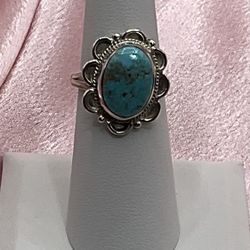 Sterling Silver & Turquoise Size 7.25 Ring Stamped Sterling & Mexico
