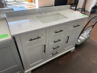 Doveton 48 in. Single Sink Freestanding White Bath Vanity with White Engineered Marble Top