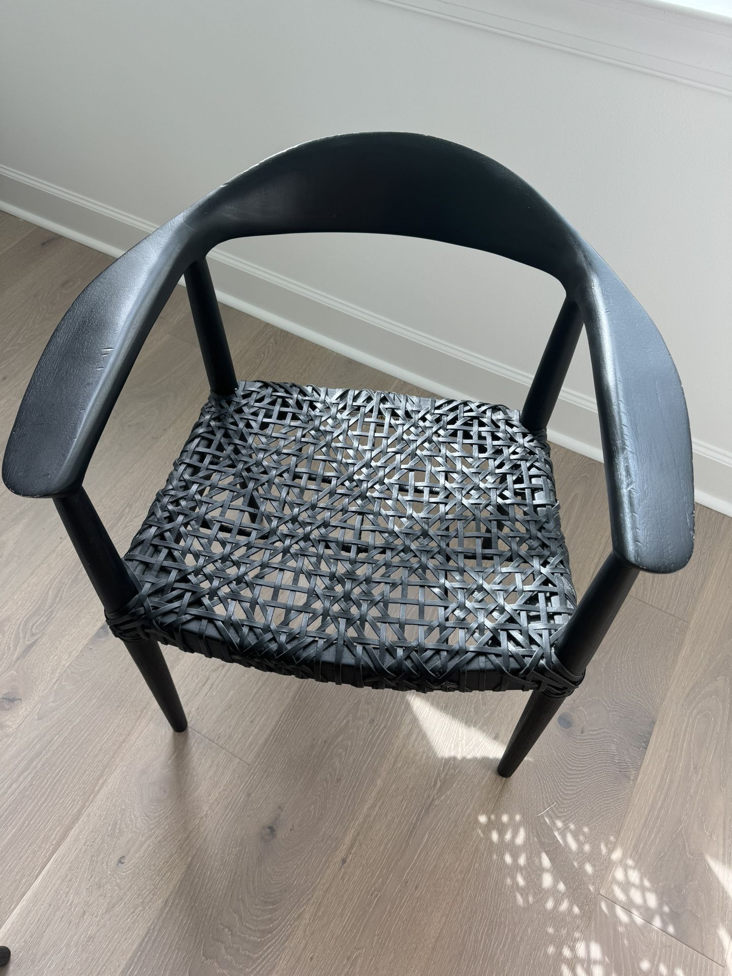 (4) Black Oak & Woven Leather Dining Chairs PRICE REDUCTION!