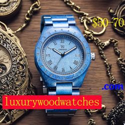 Men's Solid Wood Watch Blue Stable Wood Fashion Quartz Watch Christmas Gift for Boyfriend Father