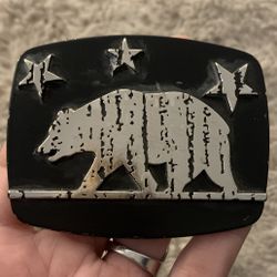 Chrome Vintage Black Silver Tone 3 Stars Bear 