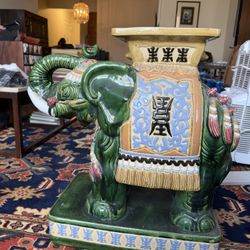 Vintage Ceramic Elephant Garden Stool