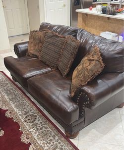 Dark Brown Leather Sofas with Nailhead Trim