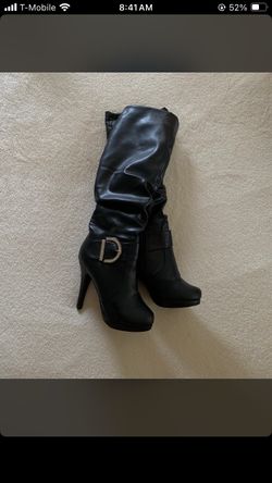 Black high heel leather boots