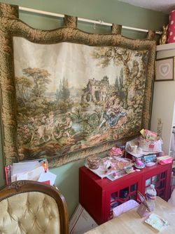 This is an Italian Noble Pastorale wall hanging tapestry based on works by François Boucher.