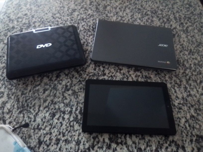 Chromebook, Portable DVD Player, And Tablet.