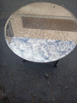 Antiqued Mirror Round Accent Table – Metal Base – 29"-#1186