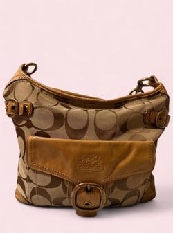 2000s Coach brown and beige monogram canvas and leather handbag