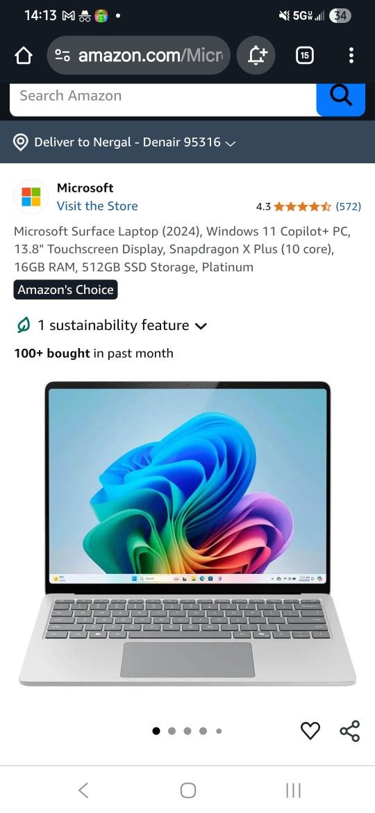 Microsoft Surface 13" Touchscreen Laptop, Copilot+ PC, Snapdragon X Plus, 16GB RAM, 512GB UFS, Windows 11, Platinum