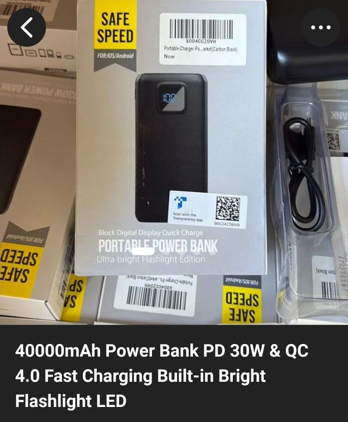 40000 mAh Power Bank PD
30W & QC. $45.00/B.O.