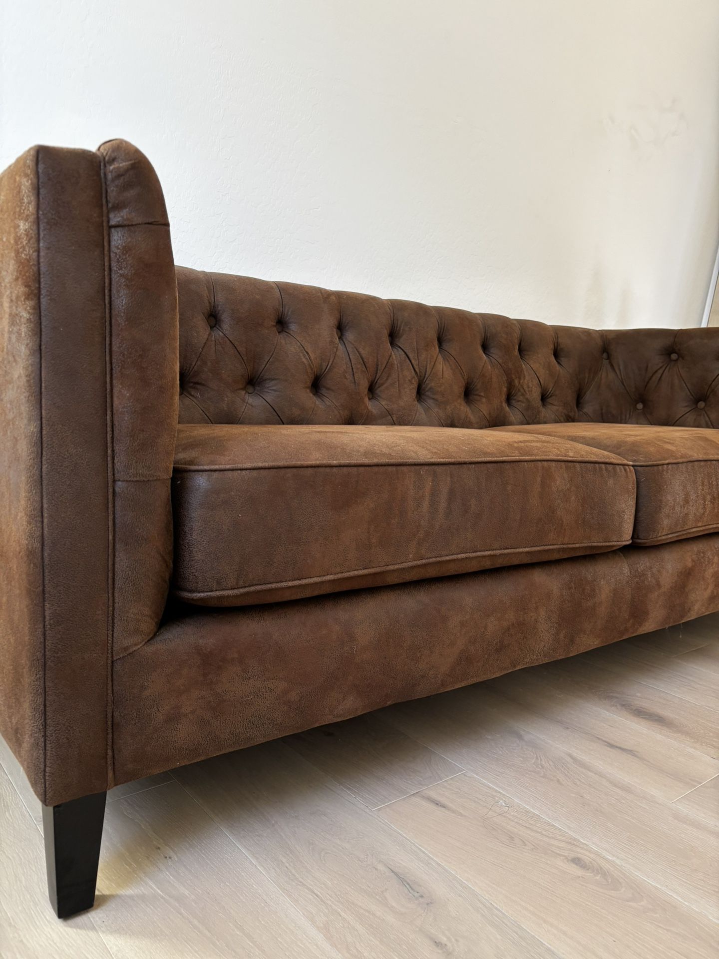Tufted Tobacco Faux Suede Brown Sofa