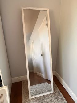 White Framed Wood Full-Length Free Standing Mirror Modern Rectangle Bedroom