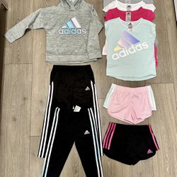Lot Of 9 Piece Adidas Toddler Girls Size 5T Track Suit, Hoody, Pants, Shorts, Shirts Activewear 