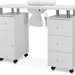 OmySalon Manicure Table Nail Desk for Nail Tech, Nail Table Beauty Salon Station w/Electric Dust Collector Acetone Resistant w/Lockable Wheel,Arm Rest