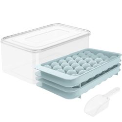 Round Ice Cube Tray with Lid & Bin Ice Ball Maker Mold for Freezer with Container Mini Circle Ice Cube Tray Making 66PCS Sphere Chilling Cocktail Whis