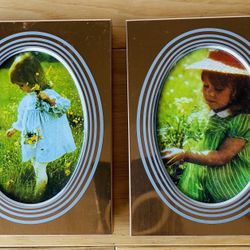 2 Gold Metal Picture Frames for Oval Pictures, 2 1/2”X3 3/4”.