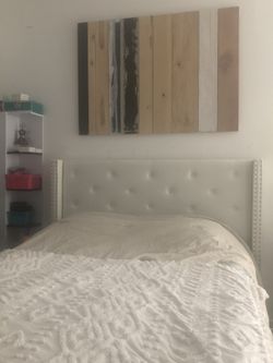 White Faux Leather Tufted Studded Headboard