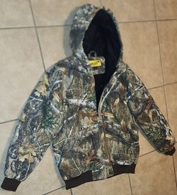LIKE NEW MEN'S SIZE LARGE BRAZOS WORK FORCE REALTREE CAMO HOODED CANVAS WORK JACKET COAT