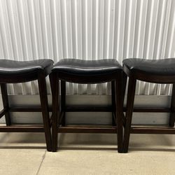 Leather Bar Stools Saddle Dining Chairs Counter Bar Stool, Set of 3