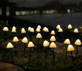 Solar Mushroom Garden Lights for Outside, 20 LED 32.8FT Solar Pathway Lights Outdoor Waterproof for Fence with 8 Lighting Modes for Patio Yard Decorat
