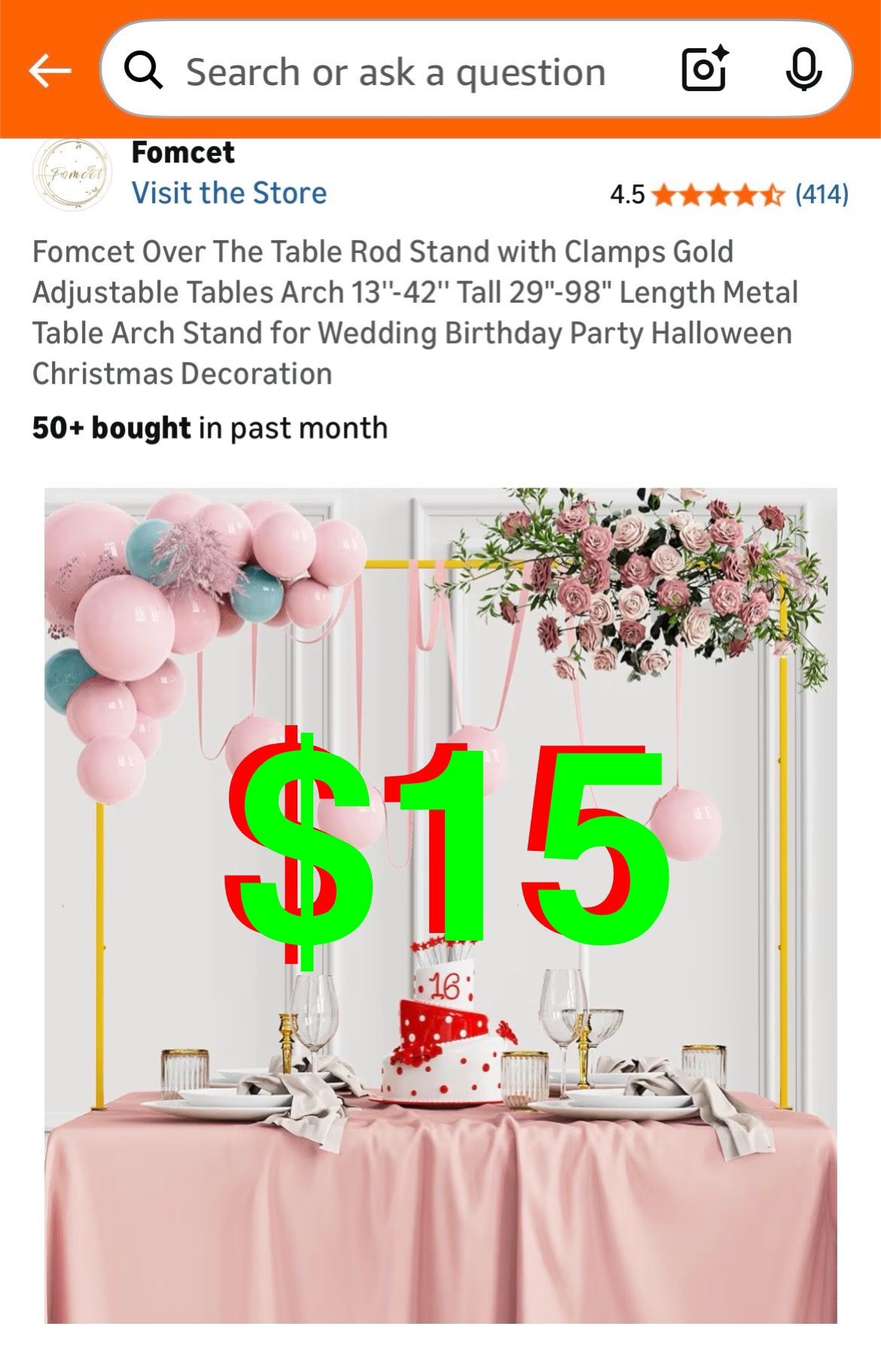 Over The Table Rod Stand with Clamps Gold Adjustable Tables Arch 13''-42'' Tall 29"-98" Length Metal Table Arch Stand for Wedding Birthday Party Hallo