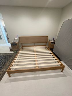 NTC Lupin Solid Wood Platform Bed with Headboard and Silent Slats, Mid-Century Modern Style, 1000 lb Weight Capacity, Effortless Assembly, King - Sand