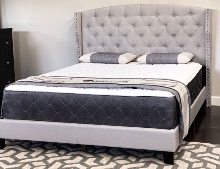 Queen khaki bed with mattress and ✨free delivery✨ $339