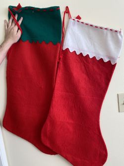 2- Giant Stockings 33” Tall X 17” Wide With Drawstring Sold In A Pair