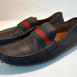 Authentic Gucci 304763 Web Leather Driving Loafers Brown 10.5 G (US 11-11.5)