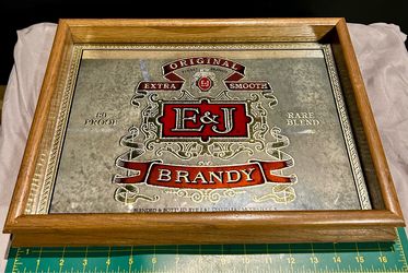 Vintage E&J Brandy Framed Bar Mirror Sign - Perfect for Man Cave / Home Bar
