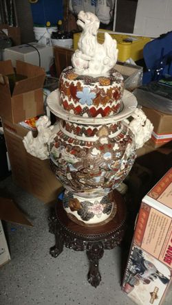 Beautiful antique Asian piece with wood and stone stand.rare beauty!