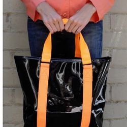 Marc Jacobs Large Tote Bag Black With Orange Straps 