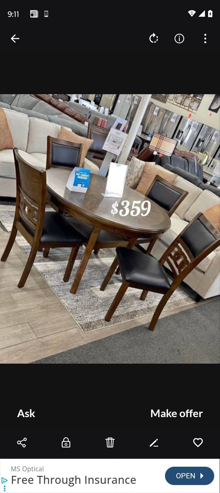 5-pc Round Dining Table Set Walnut Finish