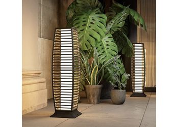 New-Grand patio 2-Piece Outdoor Floor Lamp Solar Powered Lantern Waterproof Wicker Boho Deck Lights for Garden Porch Decor, Large Crossover