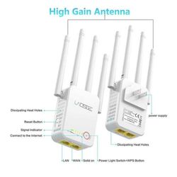 LAOSGE Super WiFi Extender Signal Booster, 1200Mbps WiFi Booster Wireless Internet Amplifier 360° Full Coverage, 2.4 & 5GHz Dual Band WiFi Repeater 