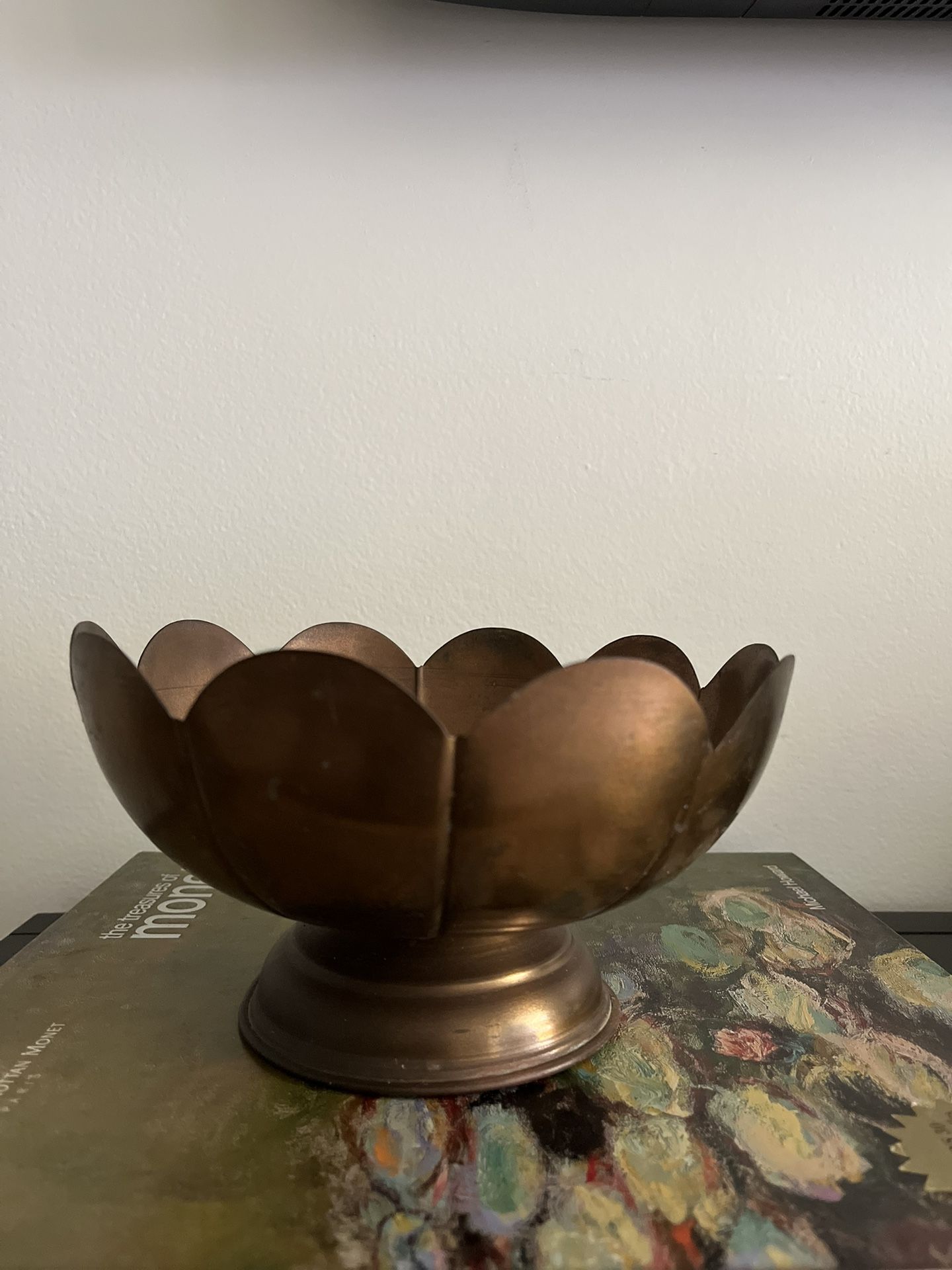 Vintage Brass Scalloped Pedestal Bowl