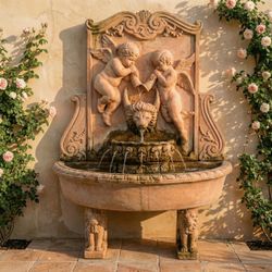 Garden Wall Fountain - Cast Stone Cherubs