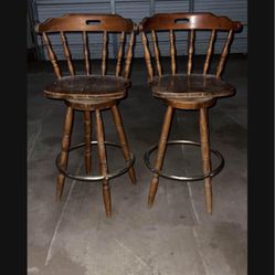 Vintage Windsor Swivel Spindle Turned Legs Bar Stools 