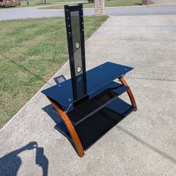 Modern TV Stand with Mount – Black Glass & Wood – Holds up to 55” TVs