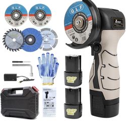 Cordless Brush Angle Grinder Kit, 19500rpm Mini Electric Angle Grinding Tool with 2pcs 16.8V 2000mAh Batteries and 5-Cutting Discs, Grinder Handheld C