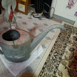 Large Vintage Galvanized Metal Watering Can Long Curved Spout Old Timer No Leak. 