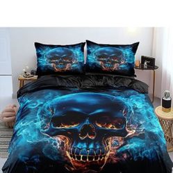 Holiyjog Twin Boys Skull Duvet Cover Set Teen Gothic Comforter Cover with 2 Pillowcases Horror Bedding Set Goth Bed Set