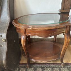 Glass Antique Wood End Table