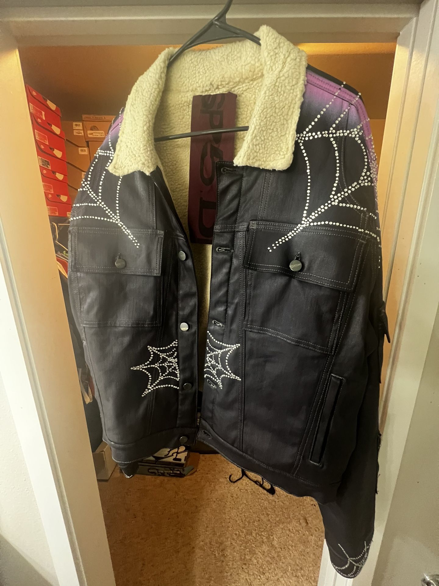 Sp5der Worldwide Sherpa Trucker Jacket Sz Large
