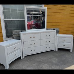 White Dresser With Two Night Stands