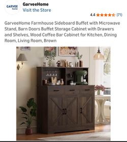 New!!! GarveeHome Farmhouse Sideboard Buffet with Microwave Stand, Barn Doors Buffet Storage Cabinet