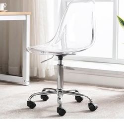 New assembled Acrylic Clear Desk Chair Modern Small Cute Armless Vanity Rolling Plastic Chair Only 1