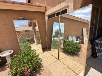 Set (3) Large Contractors Warehouse Sliding Mirror Closet Doors with Gold Frame - 78.5” x 43” (each door)
